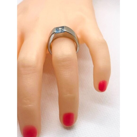 Cartier Aquamarine 18K White Gold Tank Ring Size 5.75 - Picture 7 of 10